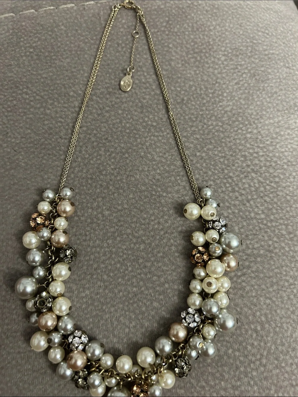 LOFT Multi-Tone Pearl & Crystal Cluster Necklace